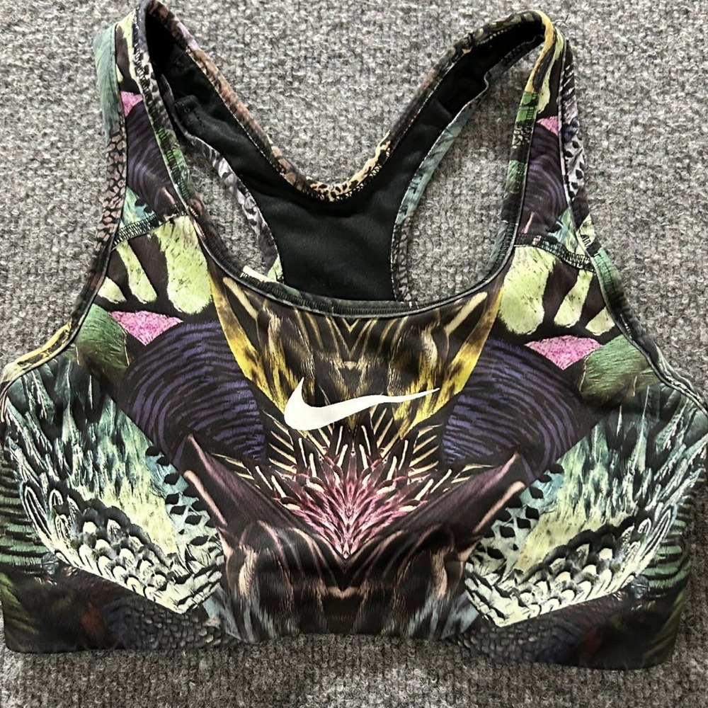 Nike Sports Bra Womens Size S Multicolor Butterfly Feather Print Dri-Fit Gym